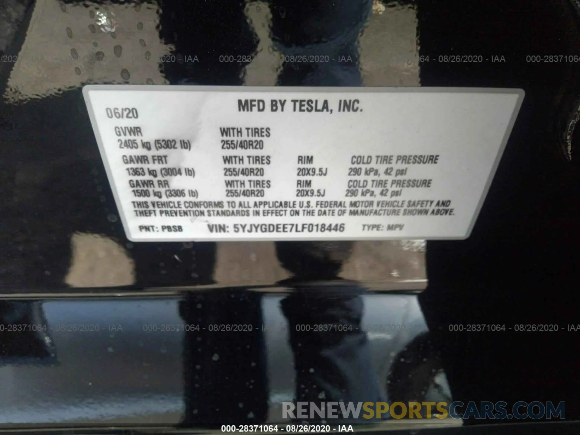 9 fotografías del automóvil dañado 5YJYGDEE7LF018446 TESLA MODEL Y 2020