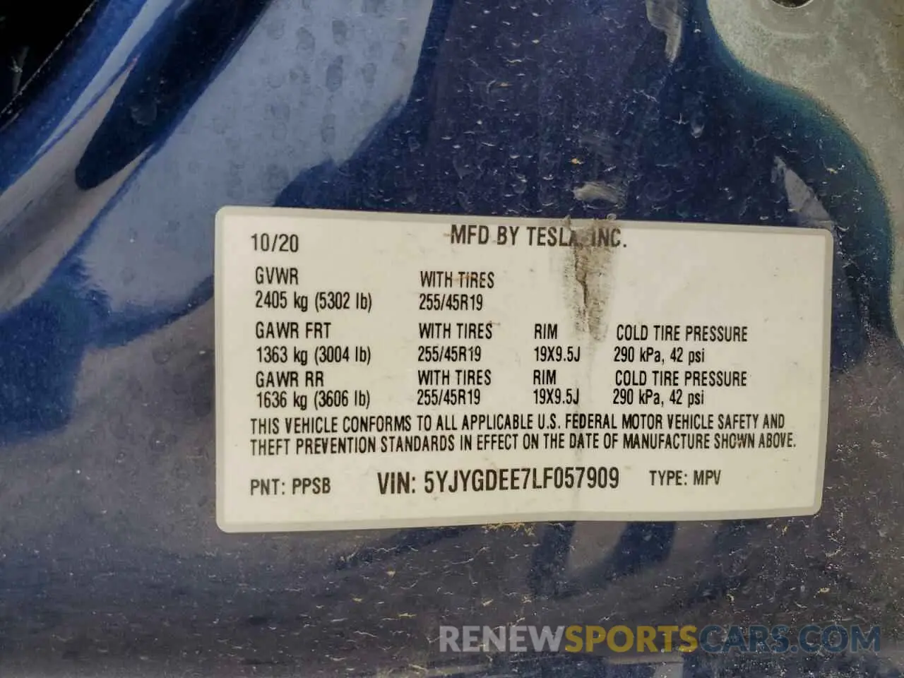 12 fotografías del automóvil dañado 5YJYGDEE7LF057909 TESLA MODEL Y 2020