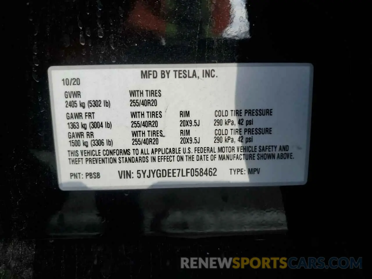 13 fotografías del automóvil dañado 5YJYGDEE7LF058462 TESLA MODEL Y 2020