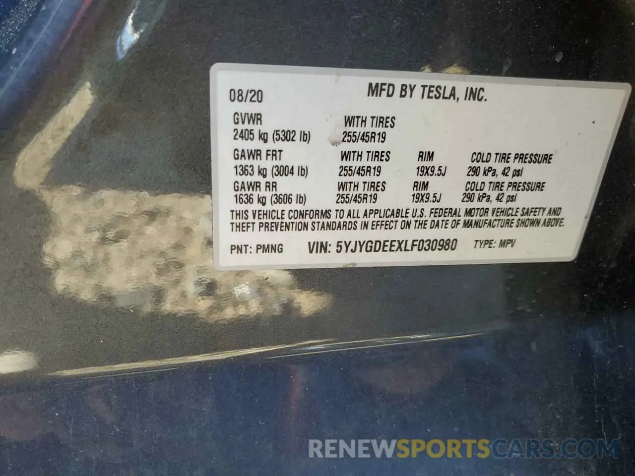 14 fotografías del automóvil dañado 5YJYGDEEXLF030980 TESLA MODEL Y 2020