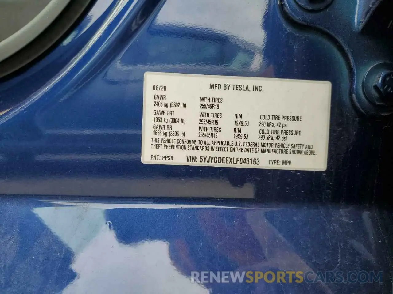 13 fotografías del automóvil dañado 5YJYGDEEXLF043163 TESLA MODEL Y 2020