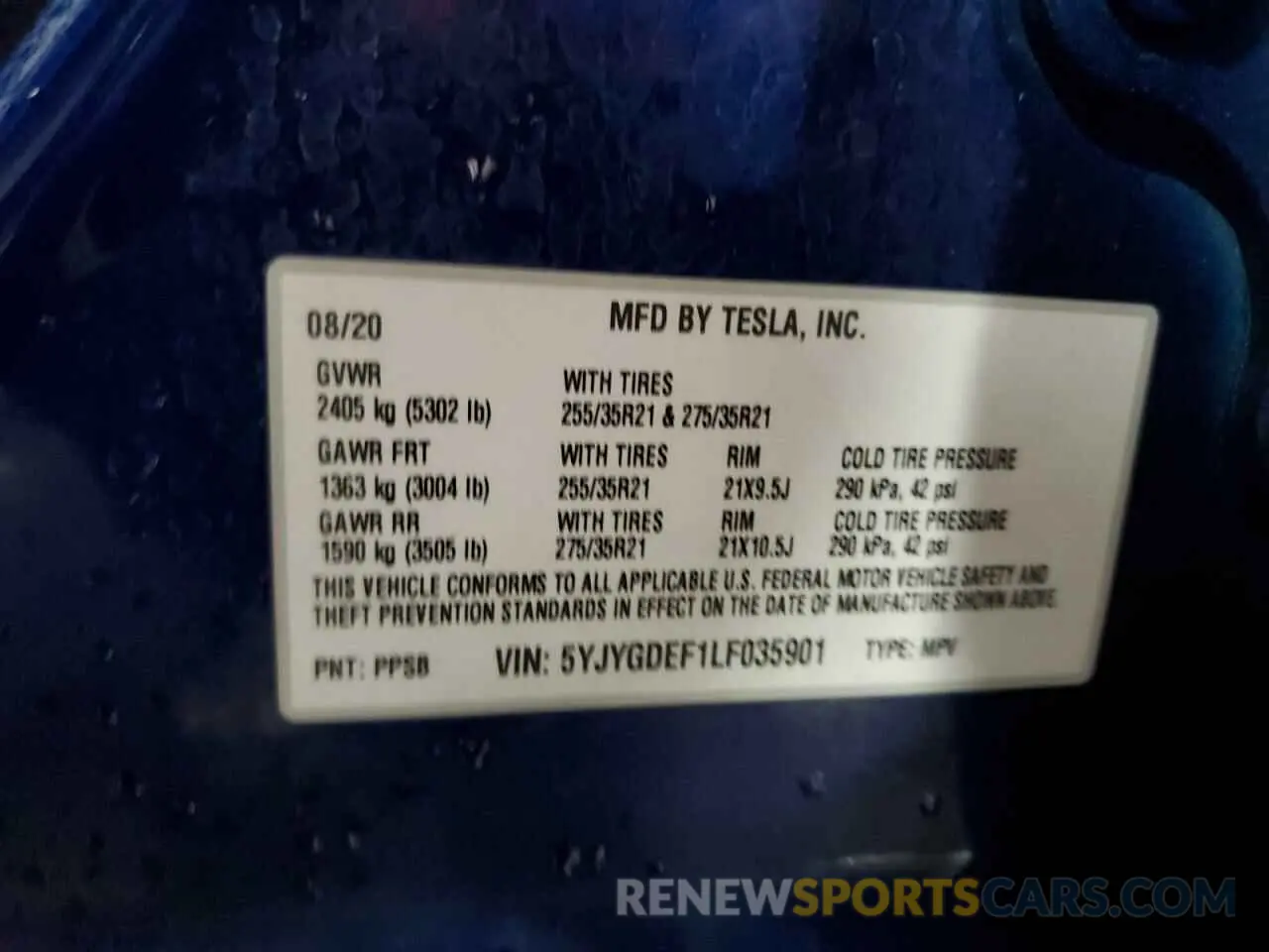14 fotografías del automóvil dañado 5YJYGDEF1LF035901 TESLA MODEL Y 2020