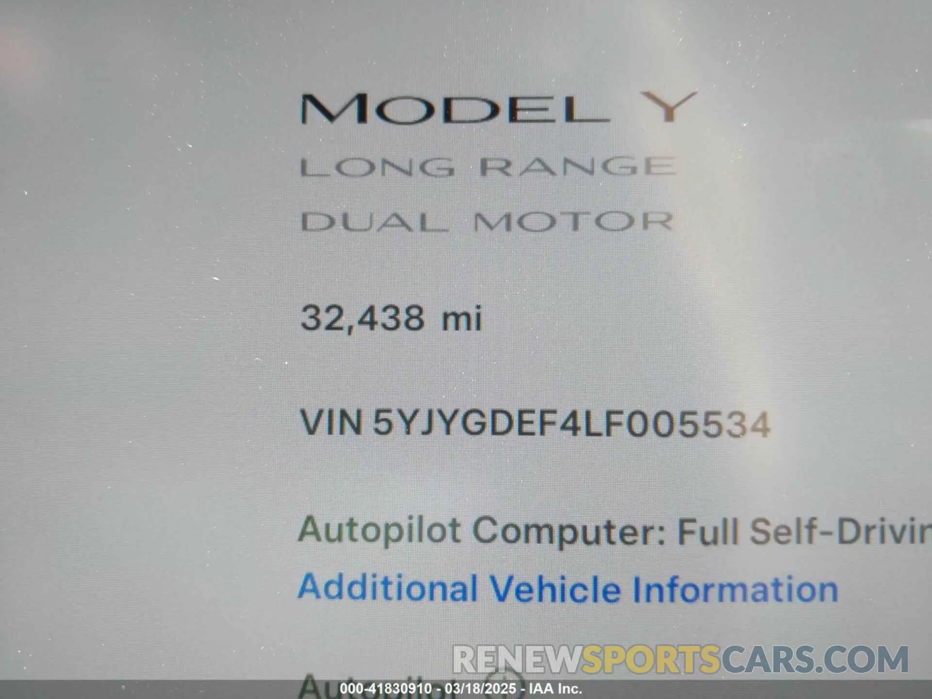 14 fotografías del automóvil dañado 5YJYGDEF4LF005534 TESLA MODEL Y 2020