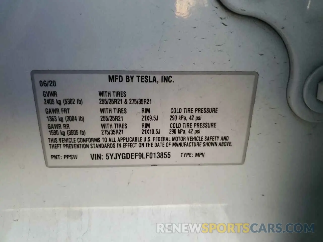 12 fotografías del automóvil dañado 5YJYGDEF9LF013855 TESLA MODEL Y 2020