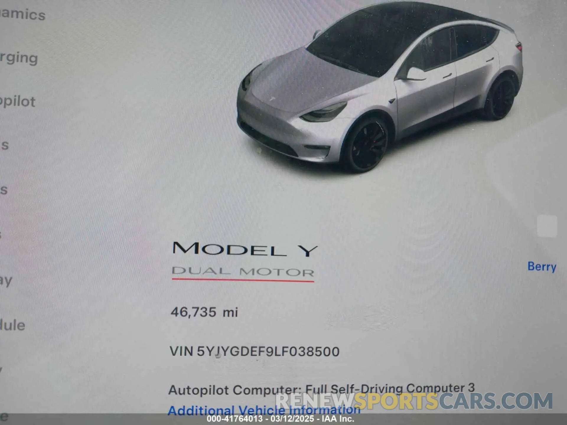 7 fotografías del automóvil dañado 5YJYGDEF9LF038500 TESLA MODEL Y 2020