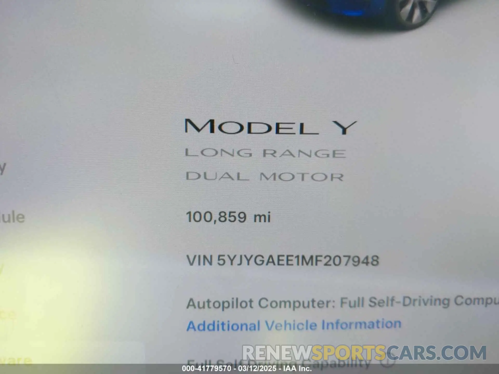 15 fotografías del automóvil dañado 5YJYGAEE1MF207948 TESLA MODEL Y 2021