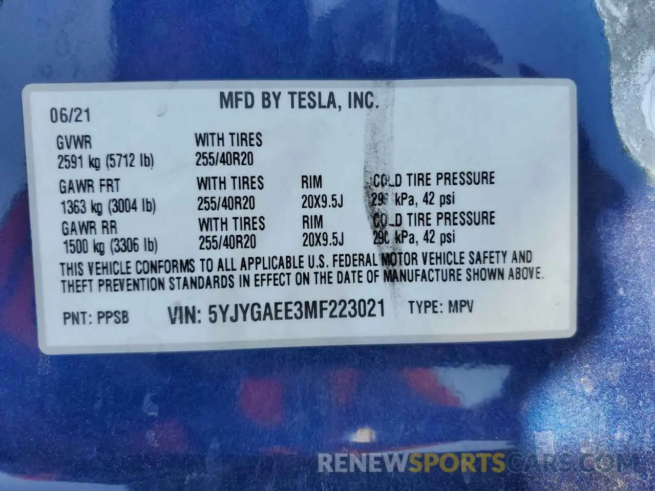 14 fotografías del automóvil dañado 5YJYGAEE3MF223021 TESLA MODEL Y 2021