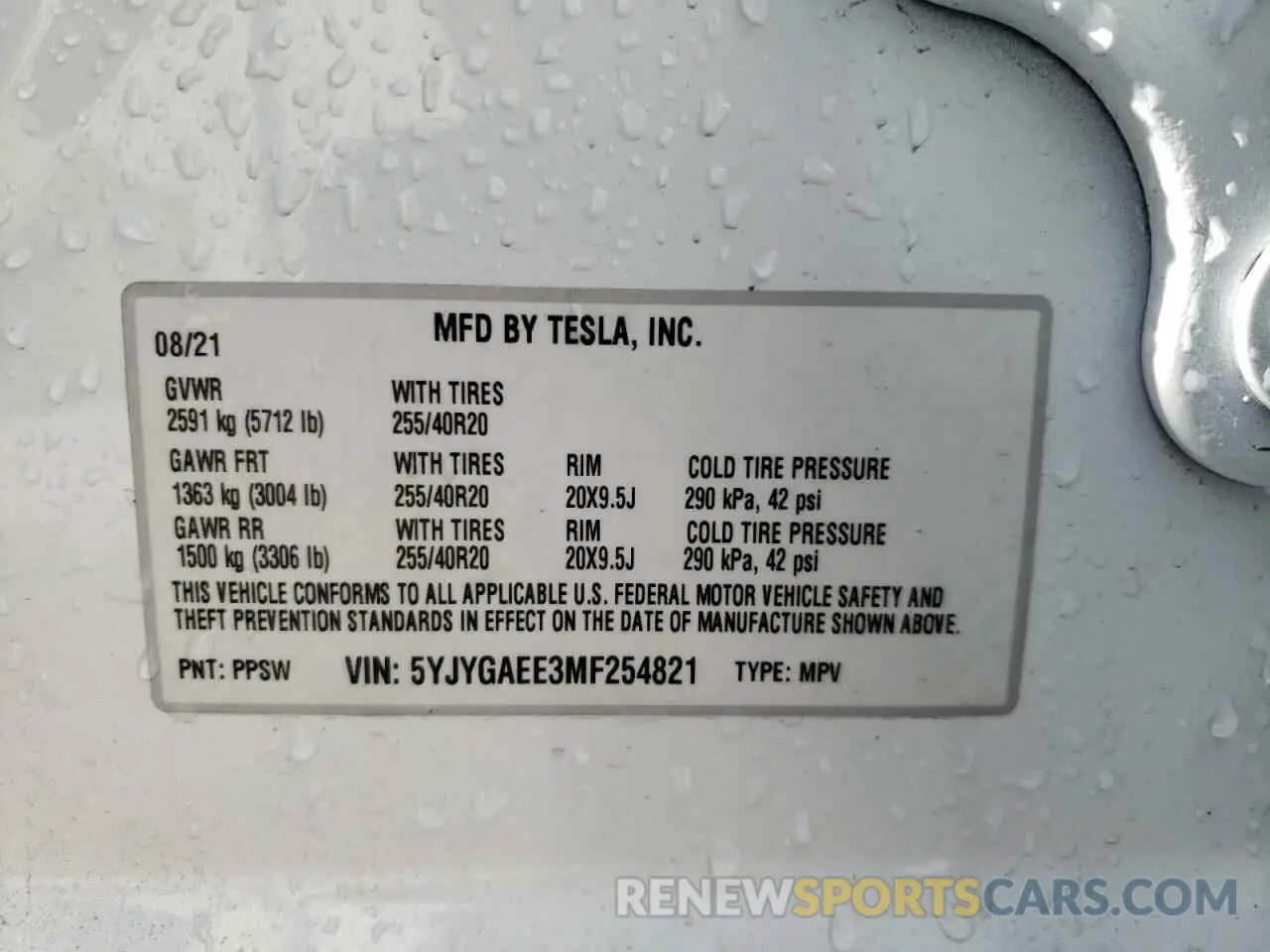 14 fotografías del automóvil dañado 5YJYGAEE3MF254821 TESLA MODEL Y 2021