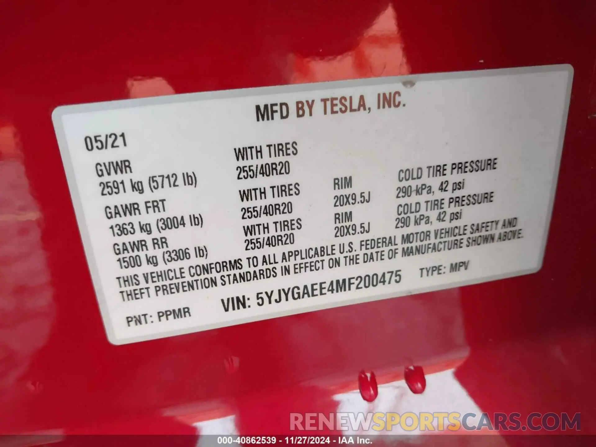 9 fotografías del automóvil dañado 5YJYGAEE4MF200475 TESLA MODEL Y 2021