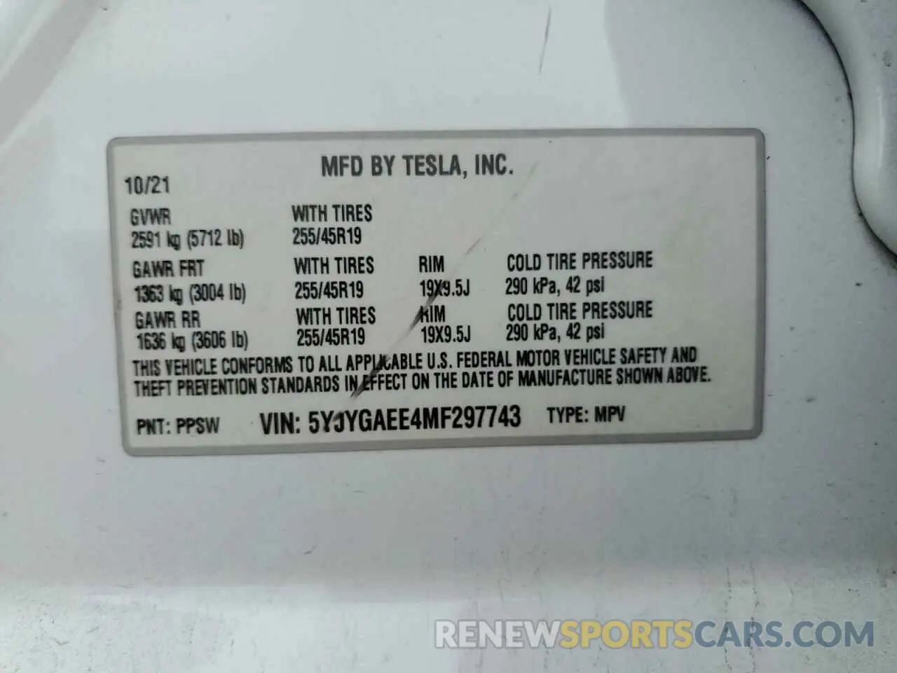 12 fotografías del automóvil dañado 5YJYGAEE4MF297743 TESLA MODEL Y 2021