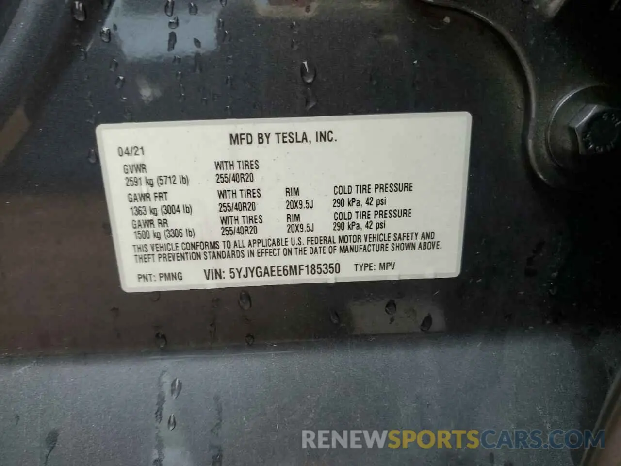 14 fotografías del automóvil dañado 5YJYGAEE6MF185350 TESLA MODEL Y 2021