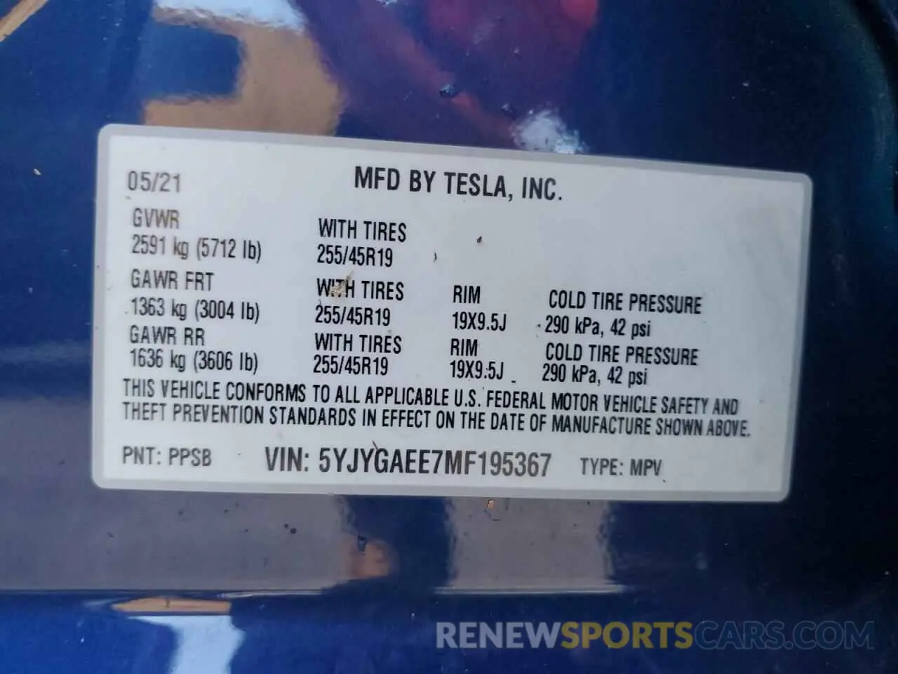 14 fotografías del automóvil dañado 5YJYGAEE7MF195367 TESLA MODEL Y 2021