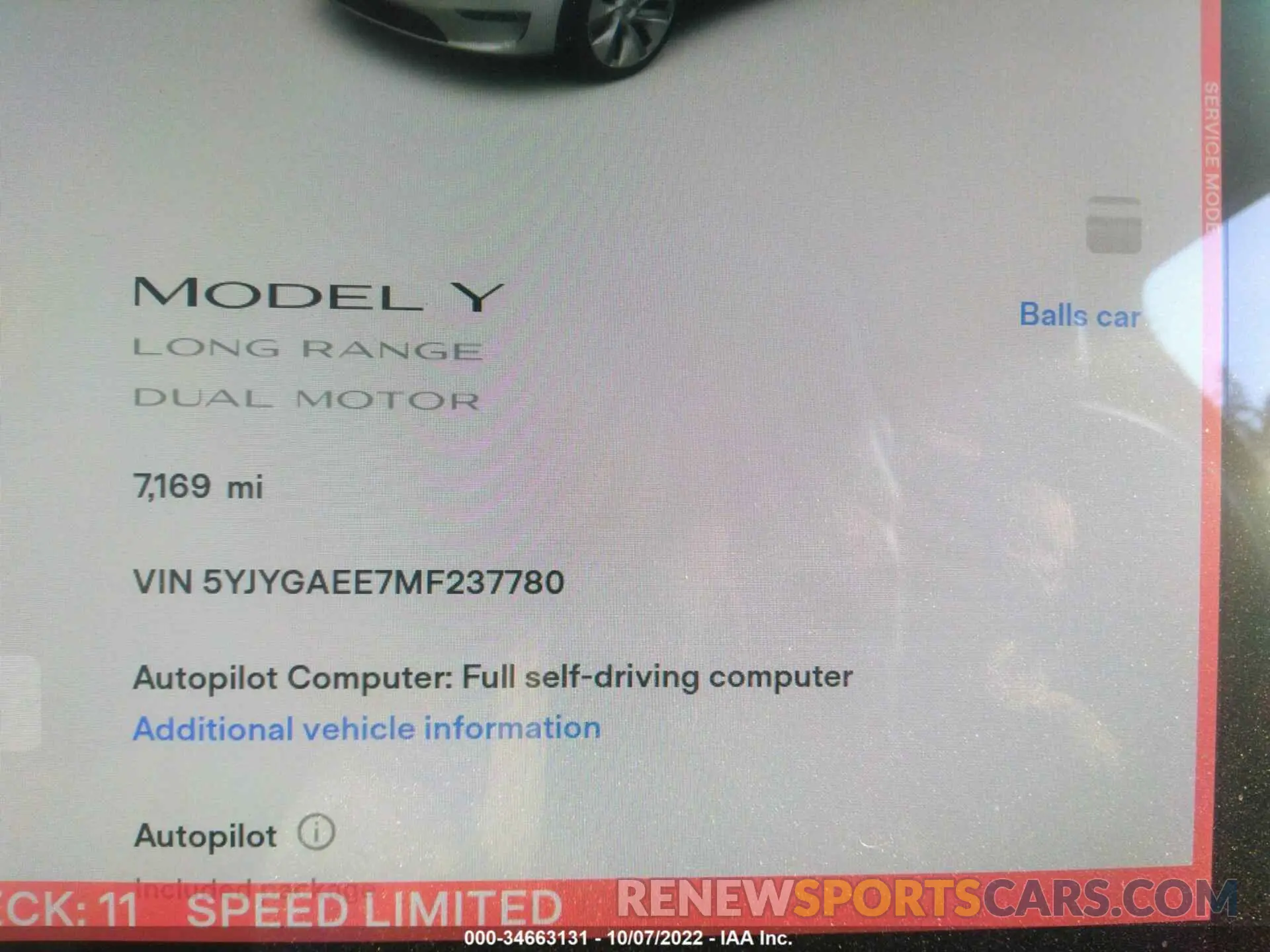 7 fotografías del automóvil dañado 5YJYGAEE7MF237780 TESLA MODEL Y 2021