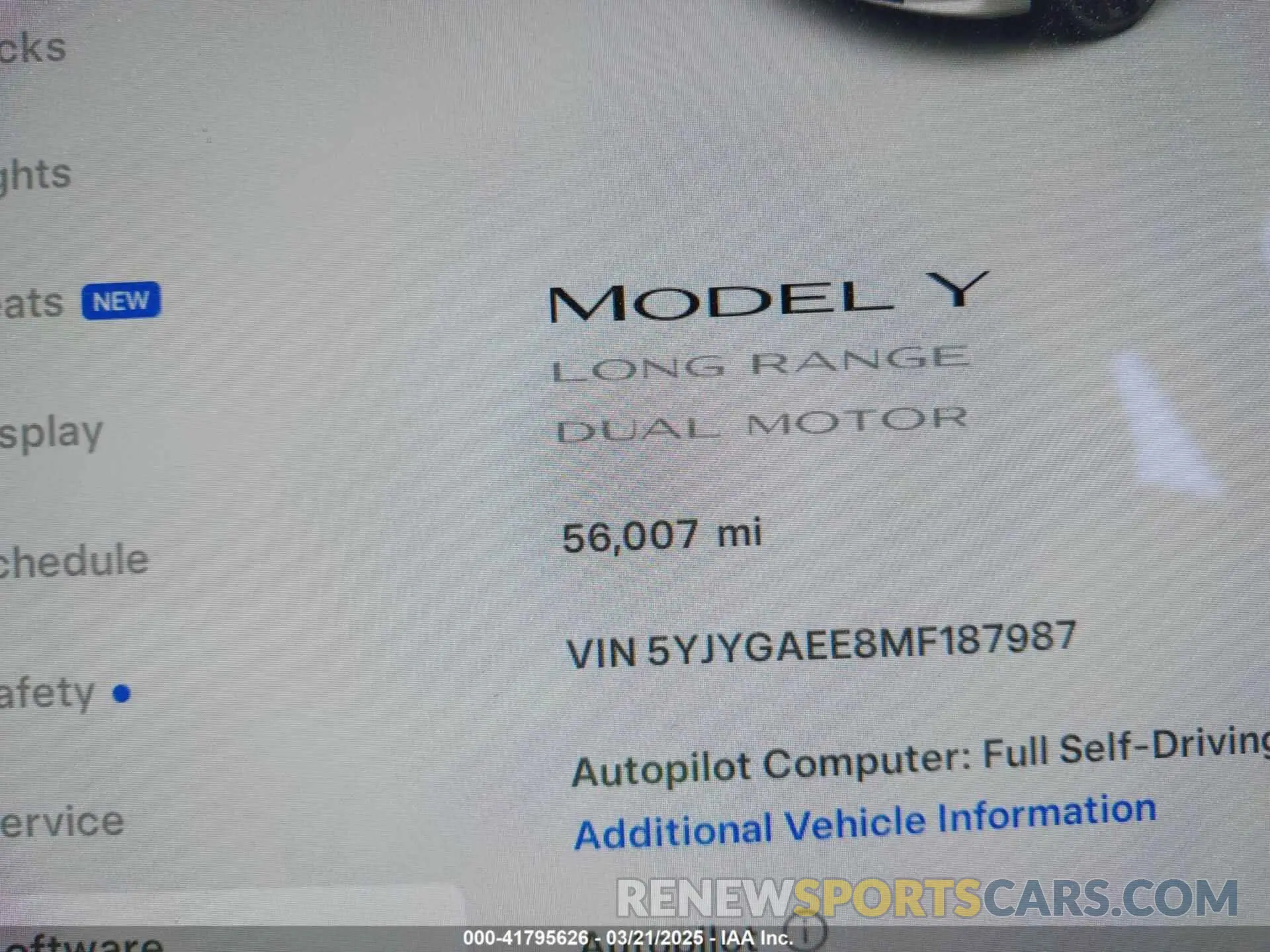 16 fotografías del automóvil dañado 5YJYGAEE8MF187987 TESLA MODEL Y 2021