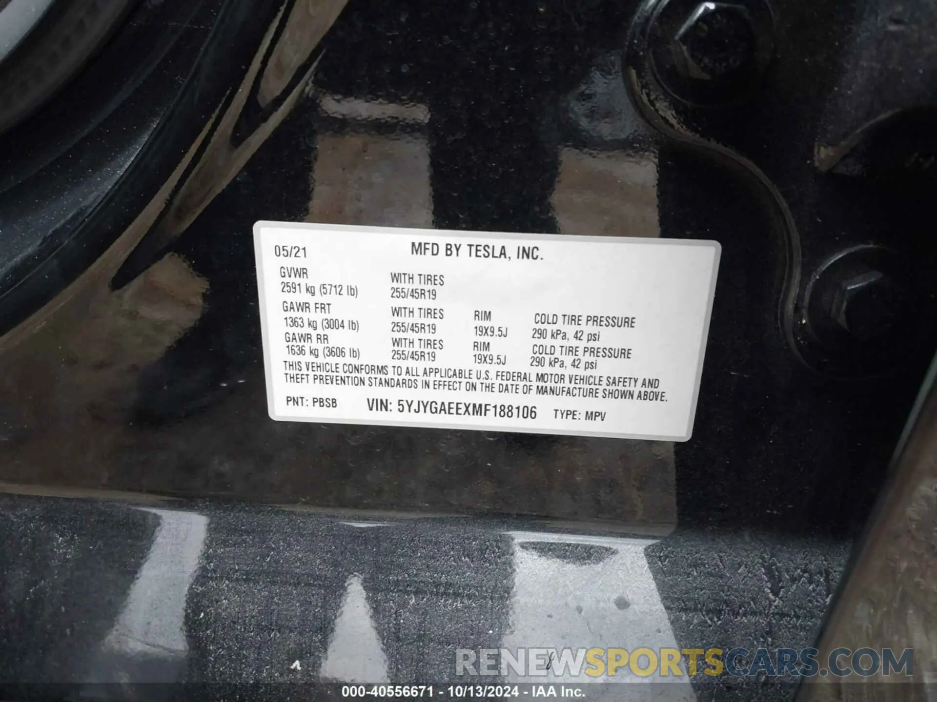 9 fotografías del automóvil dañado 5YJYGAEEXMF188106 TESLA MODEL Y 2021