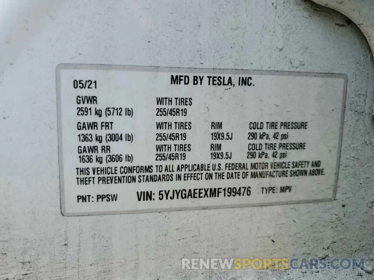 12 fotografías del automóvil dañado 5YJYGAEEXMF199476 TESLA MODEL Y 2021