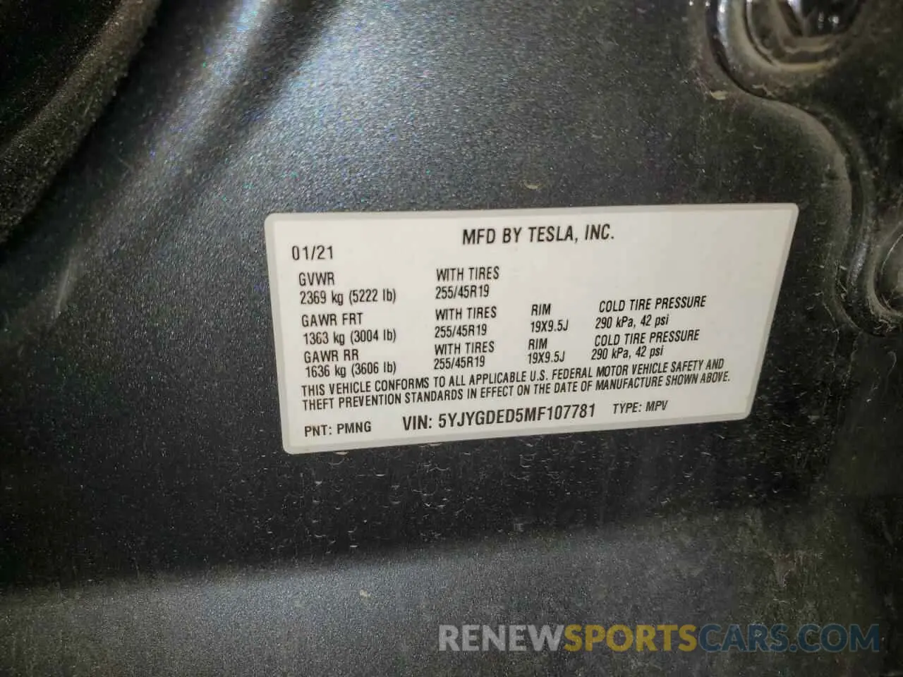 12 fotografías del automóvil dañado 5YJYGDED5MF107781 TESLA MODEL Y 2021