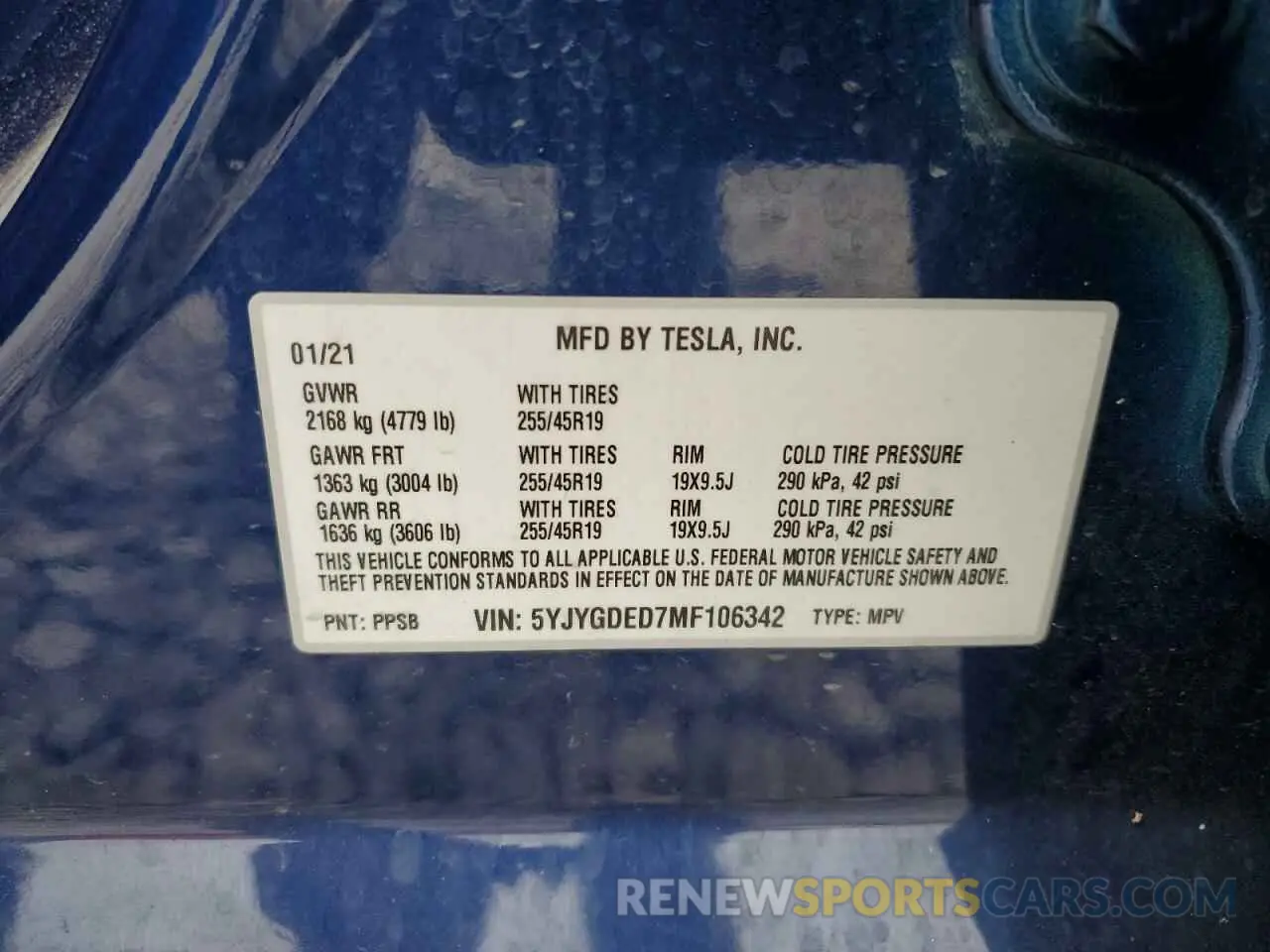 13 fotografías del automóvil dañado 5YJYGDED7MF106342 TESLA MODEL Y 2021