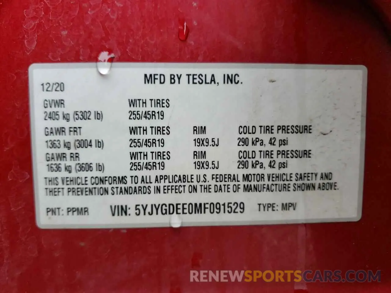 13 fotografías del automóvil dañado 5YJYGDEE0MF091529 TESLA MODEL Y 2021