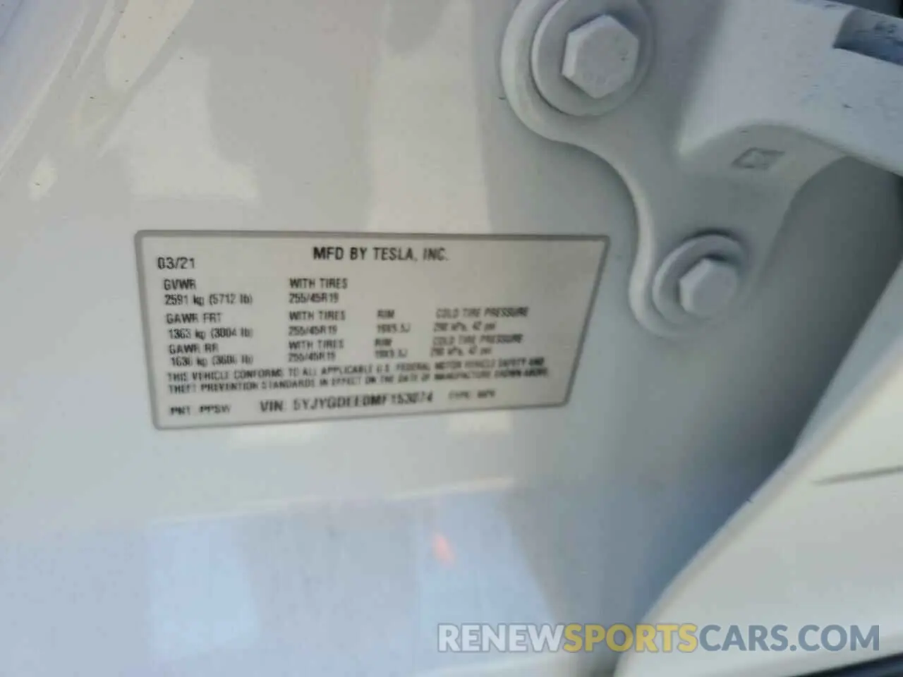 12 fotografías del automóvil dañado 5YJYGDEE0MF153074 TESLA MODEL Y 2021