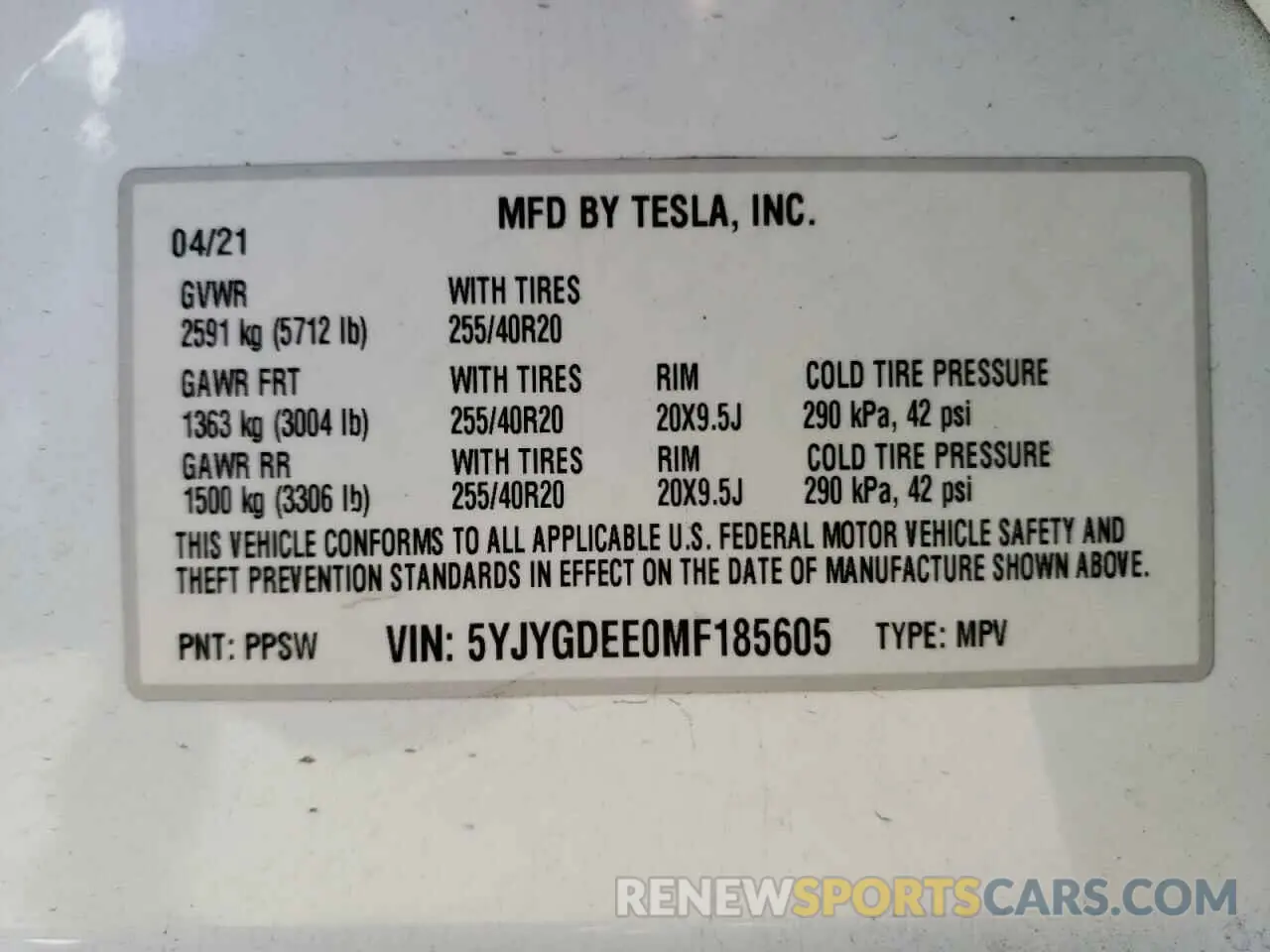 13 fotografías del automóvil dañado 5YJYGDEE0MF185605 TESLA MODEL Y 2021