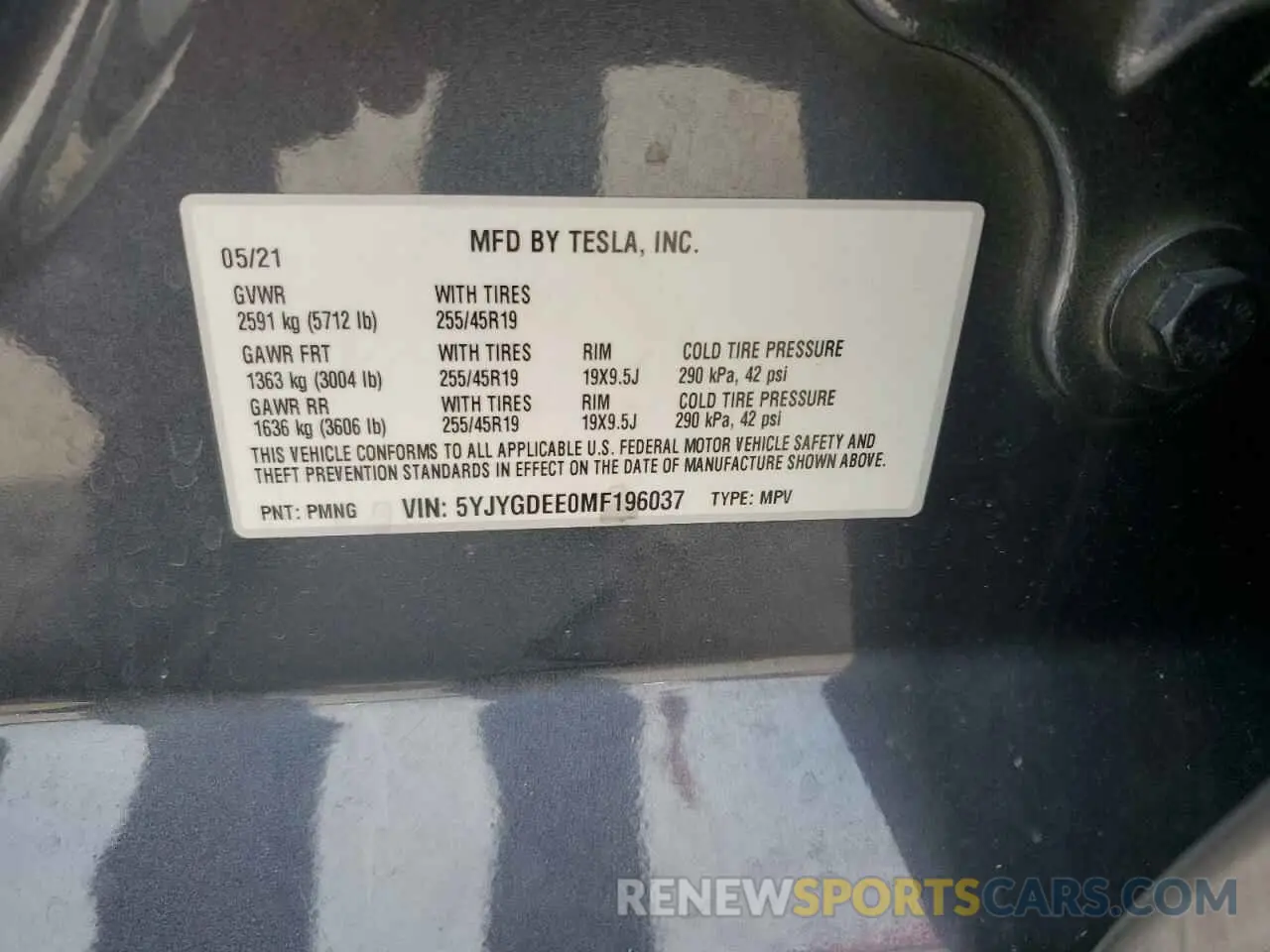 12 fotografías del automóvil dañado 5YJYGDEE0MF196037 TESLA MODEL Y 2021