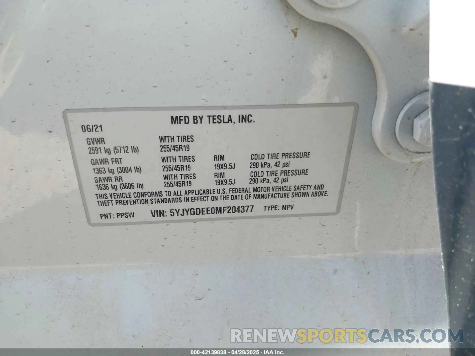 9 fotografías del automóvil dañado 5YJYGDEE0MF204377 TESLA MODEL Y 2021