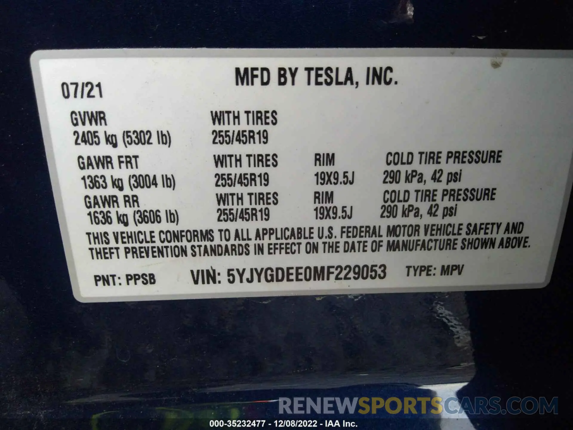 9 fotografías del automóvil dañado 5YJYGDEE0MF229053 TESLA MODEL Y 2021