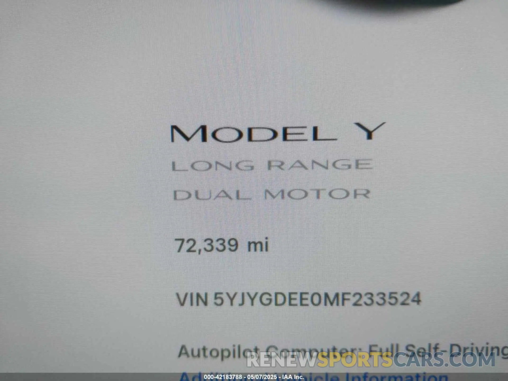 9 fotografías del automóvil dañado 5YJYGDEE0MF233524 TESLA MODEL Y 2021