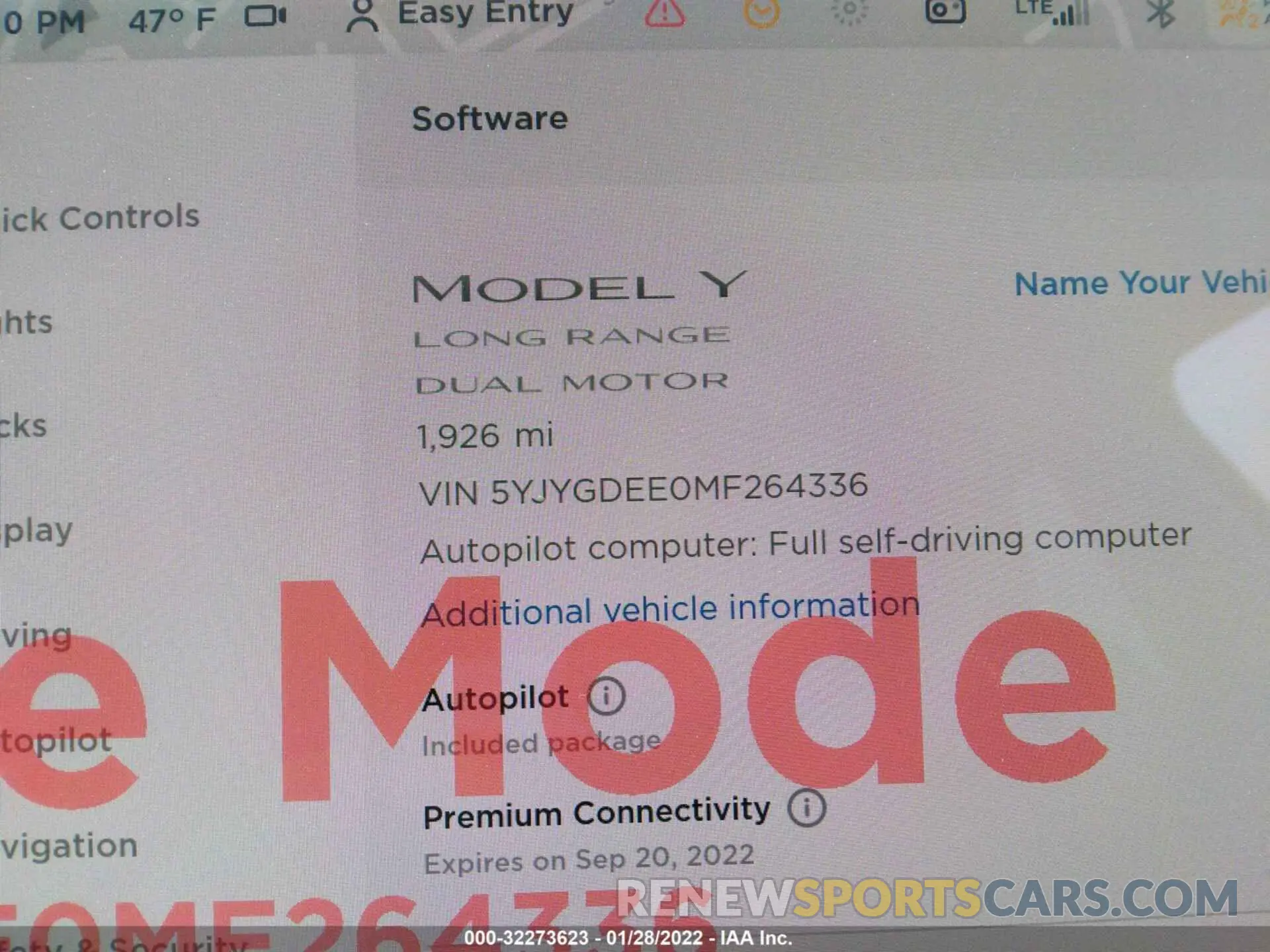 7 fotografías del automóvil dañado 5YJYGDEE0MF264336 TESLA MODEL Y 2021