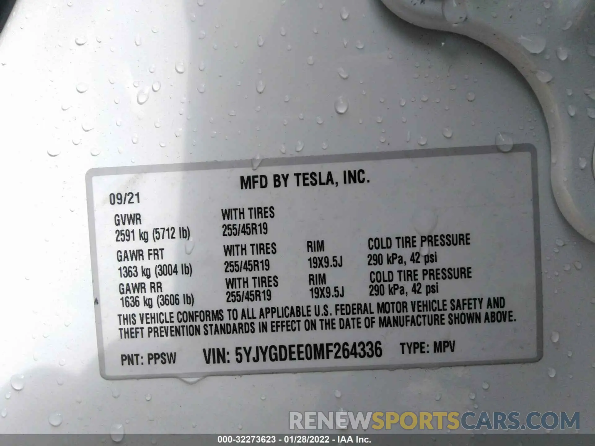 9 fotografías del automóvil dañado 5YJYGDEE0MF264336 TESLA MODEL Y 2021