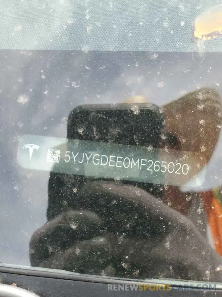 12 fotografías del automóvil dañado 5YJYGDEE0MF265020 TESLA MODEL Y 2021