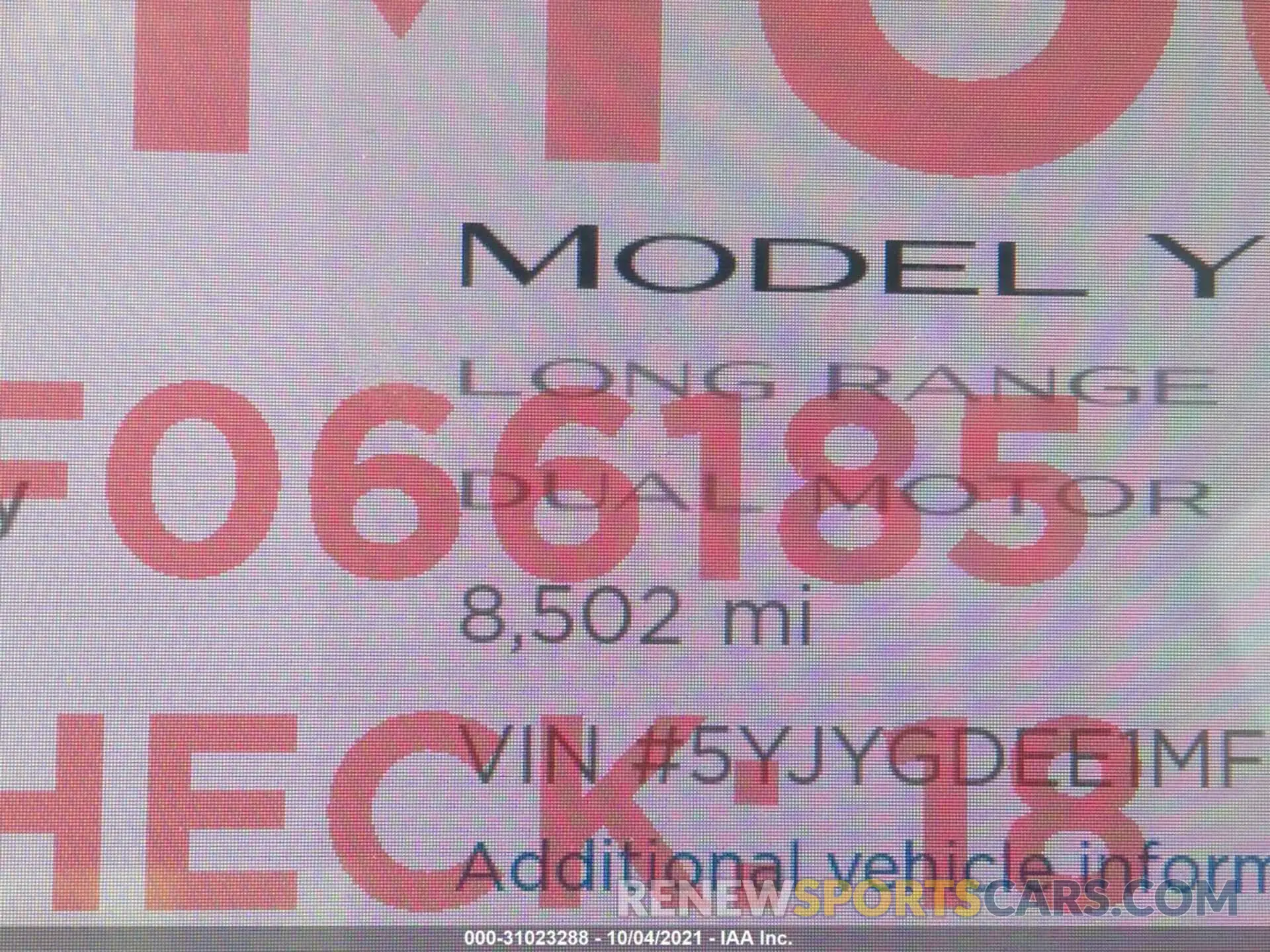 7 fotografías del automóvil dañado 5YJYGDEE1MF066185 TESLA MODEL Y 2021