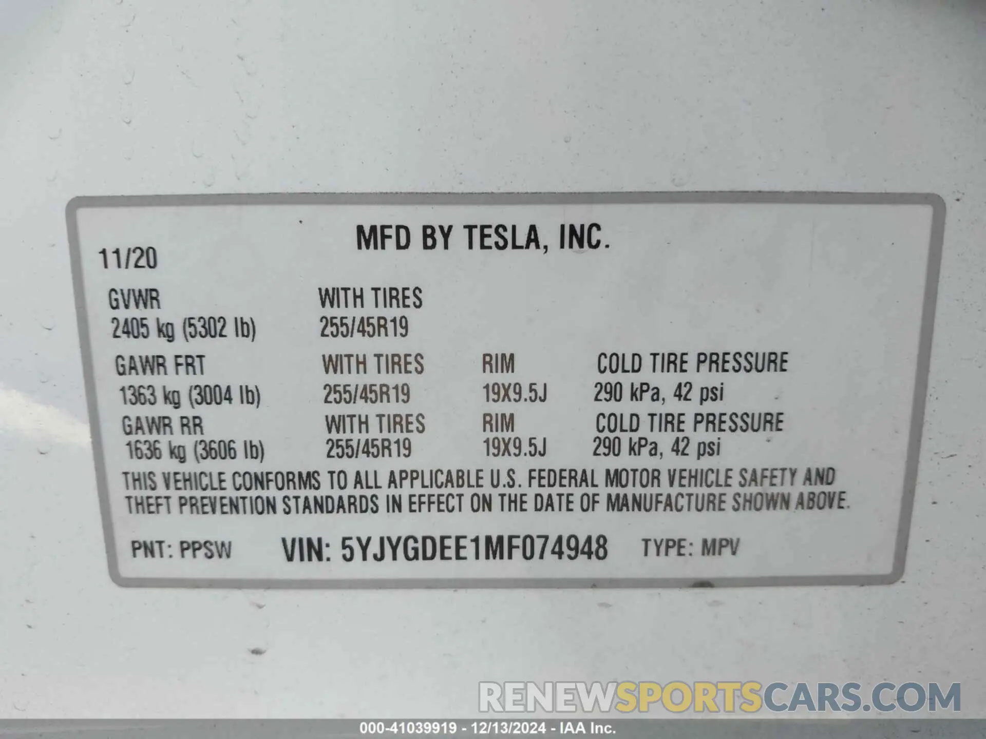 9 fotografías del automóvil dañado 5YJYGDEE1MF074948 TESLA MODEL Y 2021