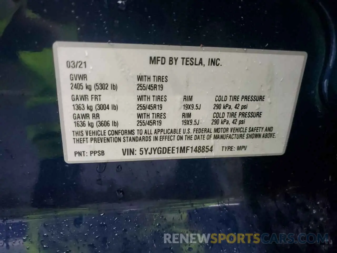 12 fotografías del automóvil dañado 5YJYGDEE1MF148854 TESLA MODEL Y 2021