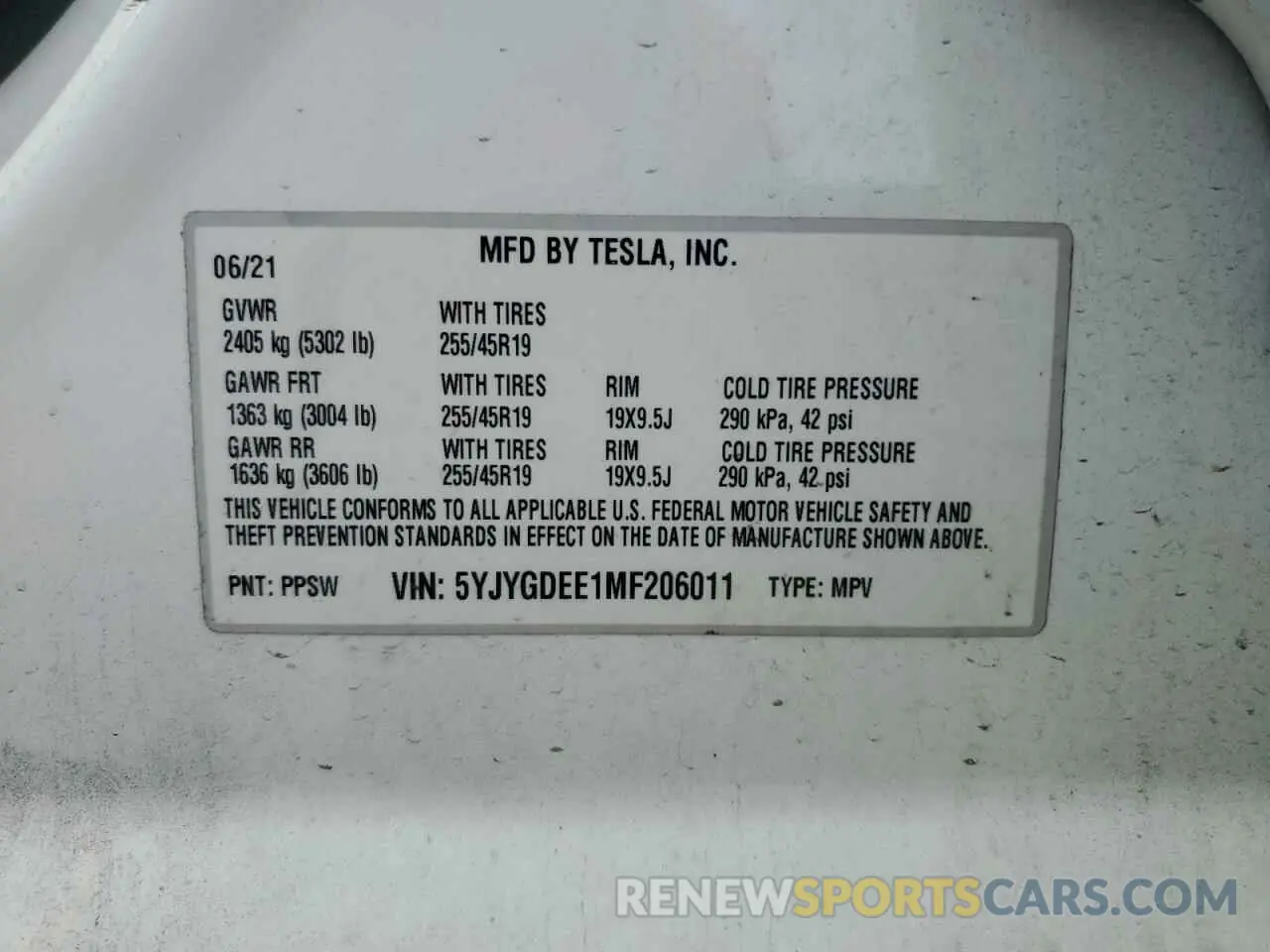 13 fotografías del automóvil dañado 5YJYGDEE1MF206011 TESLA MODEL Y 2021
