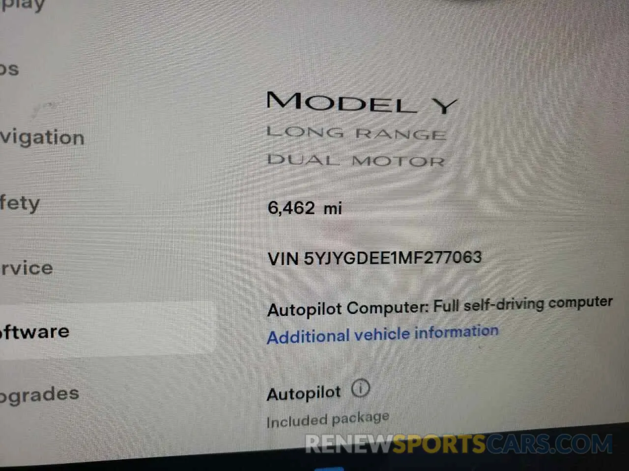 8 fotografías del automóvil dañado 5YJYGDEE1MF277063 TESLA MODEL Y 2021