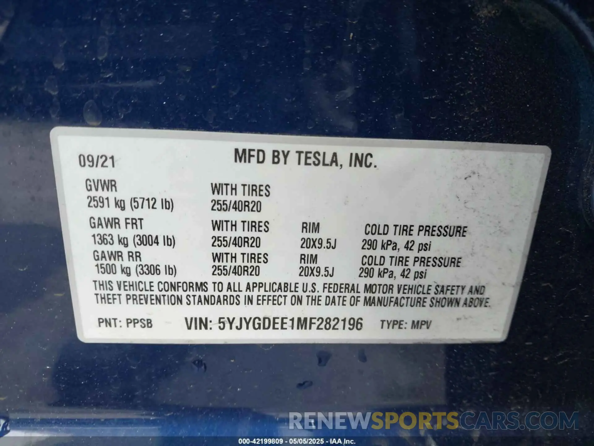 9 fotografías del automóvil dañado 5YJYGDEE1MF282196 TESLA MODEL Y 2021