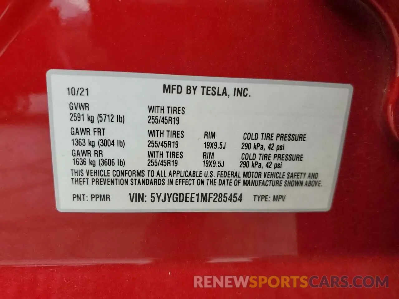 13 fotografías del automóvil dañado 5YJYGDEE1MF285454 TESLA MODEL Y 2021