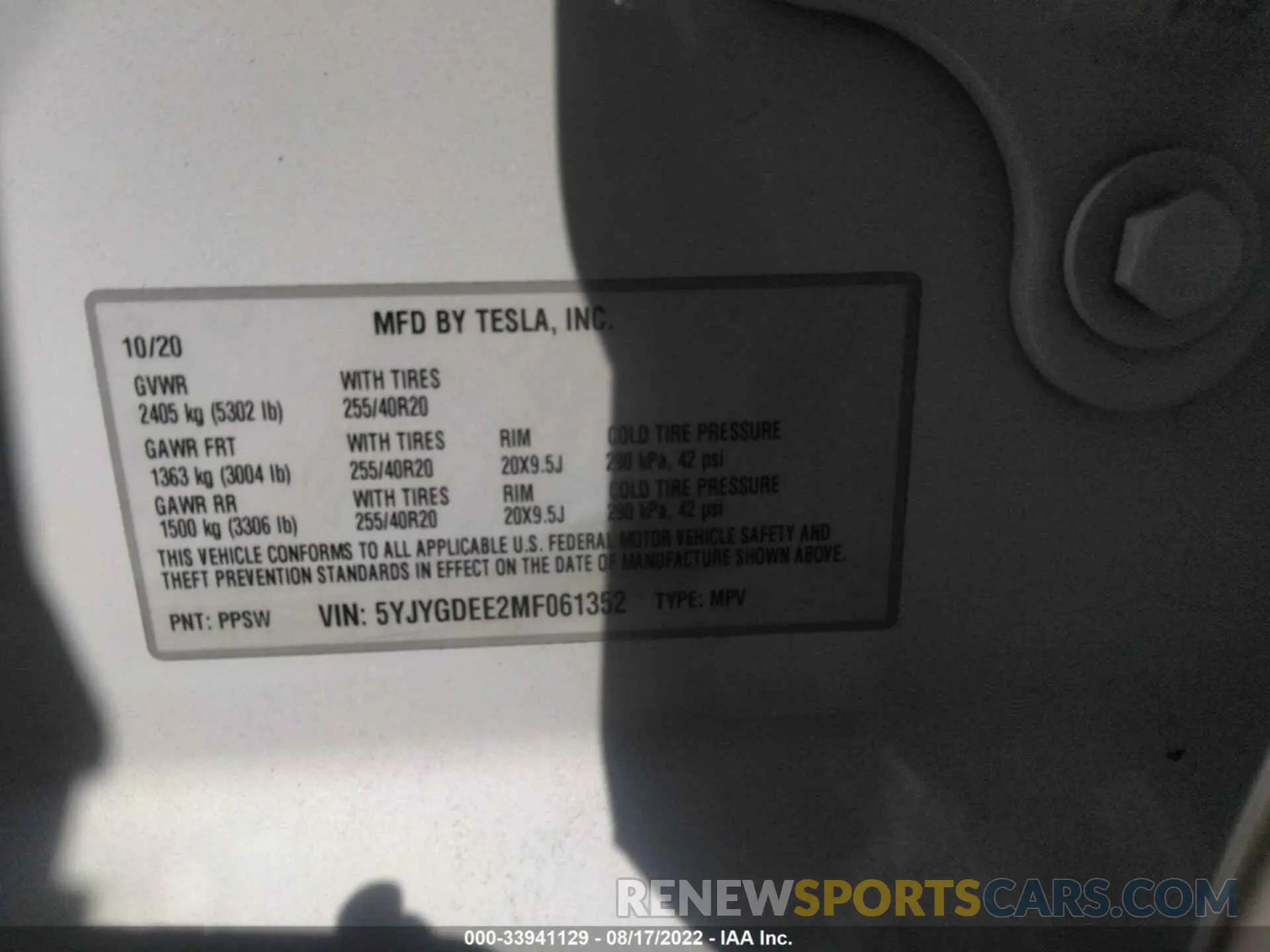 9 fotografías del automóvil dañado 5YJYGDEE2MF061352 TESLA MODEL Y 2021