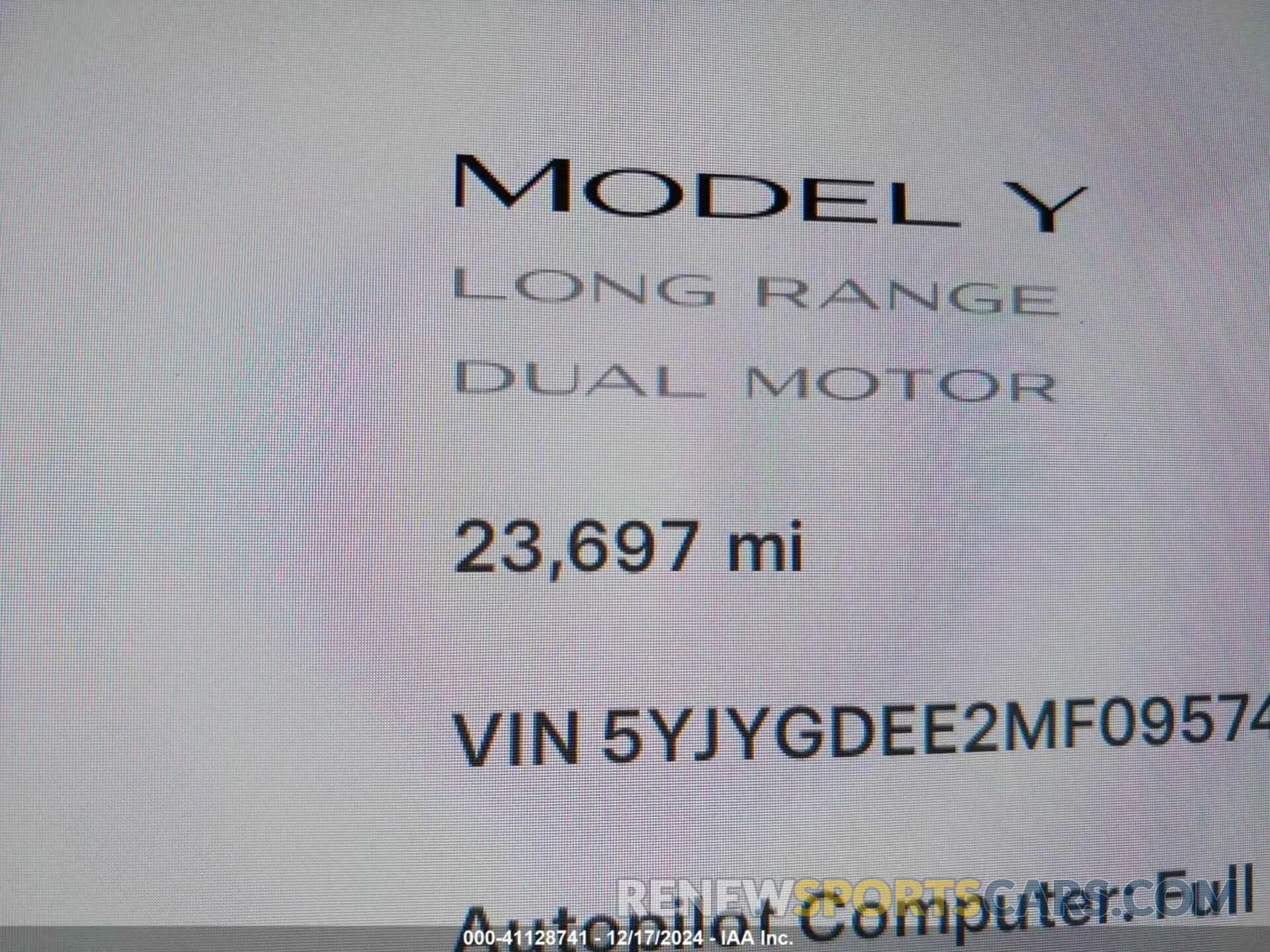16 fotografías del automóvil dañado 5YJYGDEE2MF095744 TESLA MODEL Y 2021