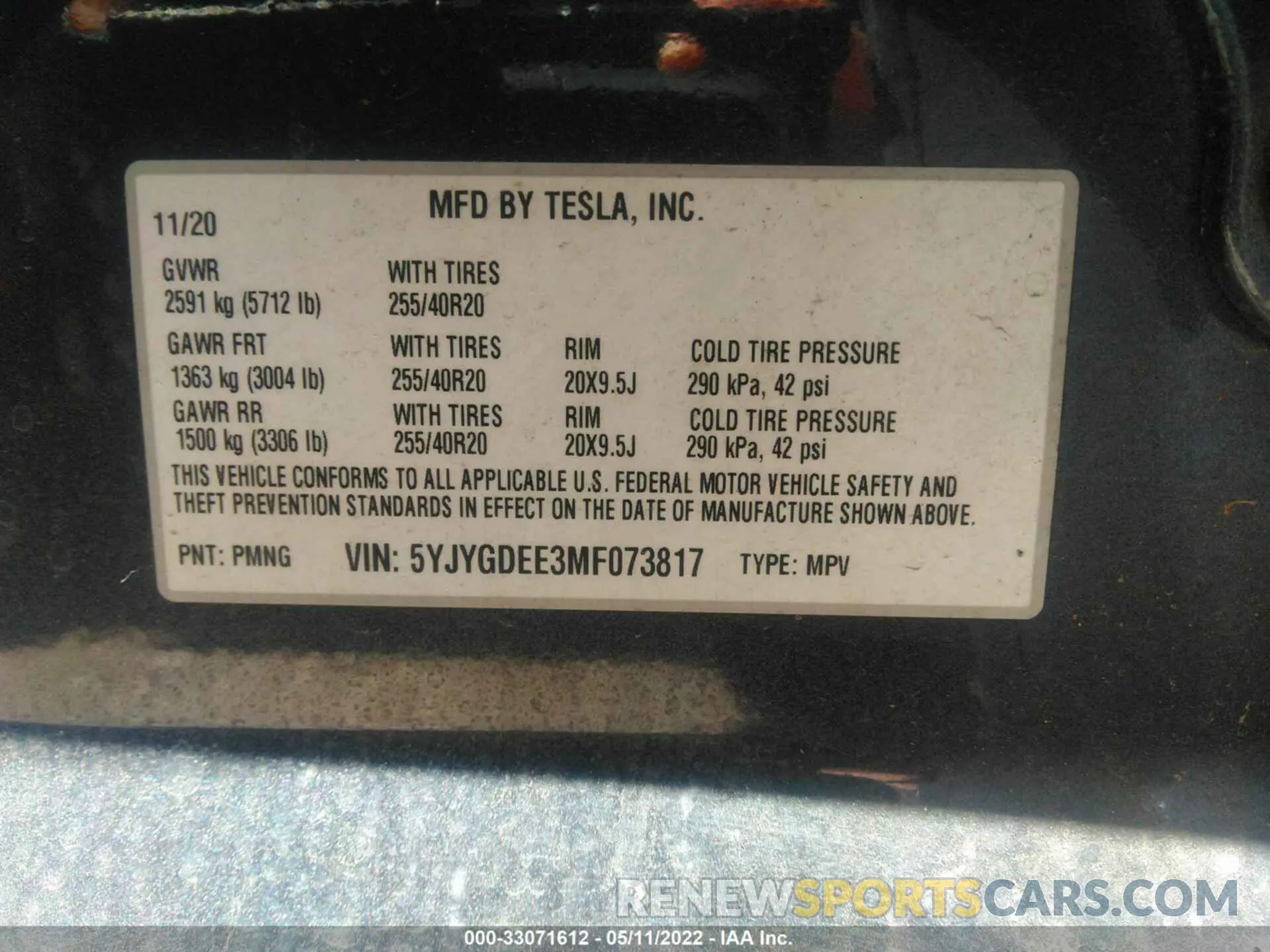 9 fotografías del automóvil dañado 5YJYGDEE3MF073817 TESLA MODEL Y 2021