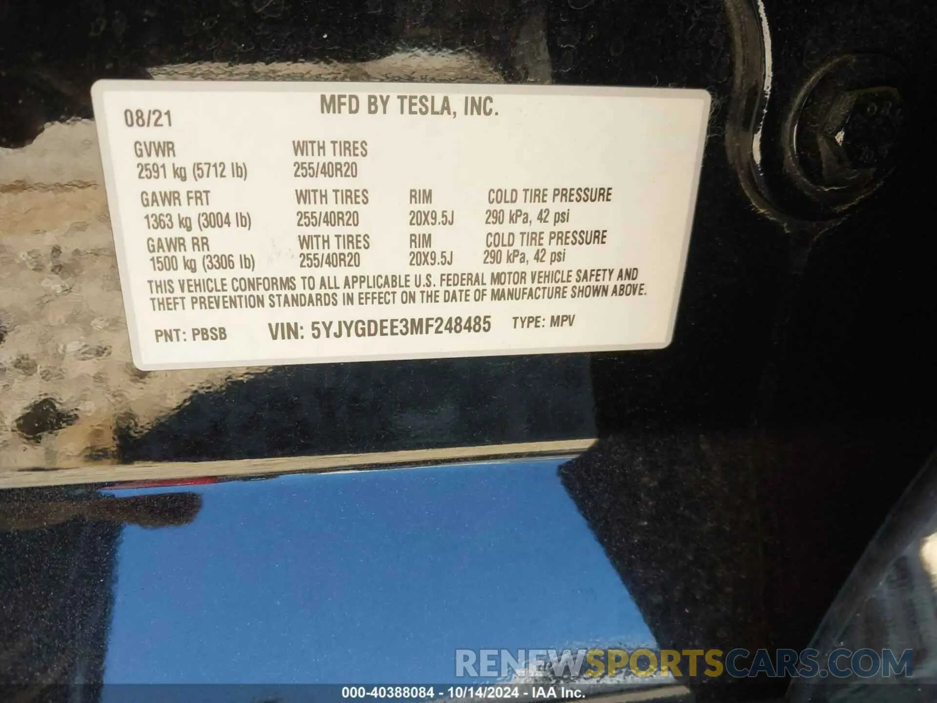 9 fotografías del automóvil dañado 5YJYGDEE3MF248485 TESLA MODEL Y 2021