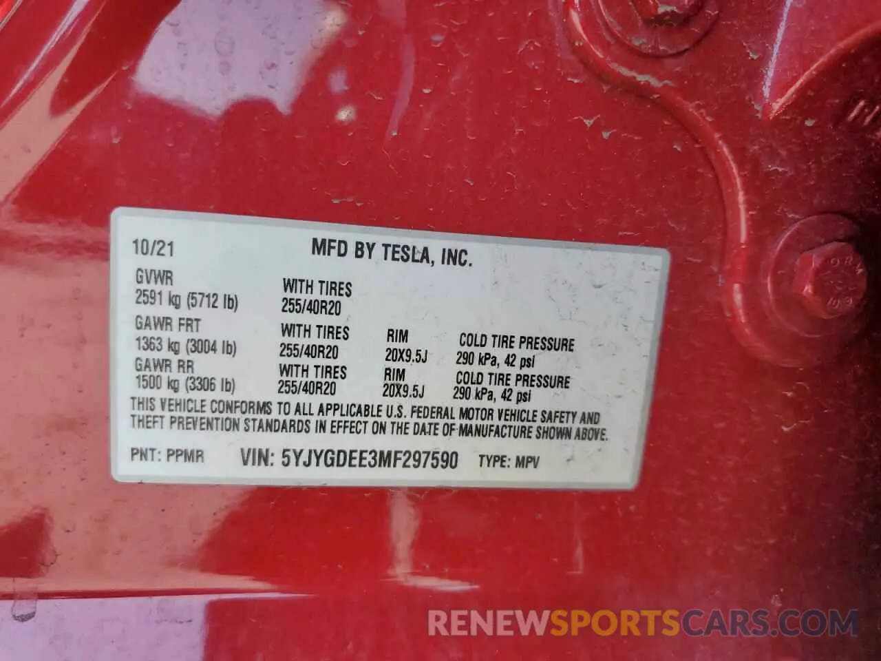 13 fotografías del automóvil dañado 5YJYGDEE3MF297590 TESLA MODEL Y 2021