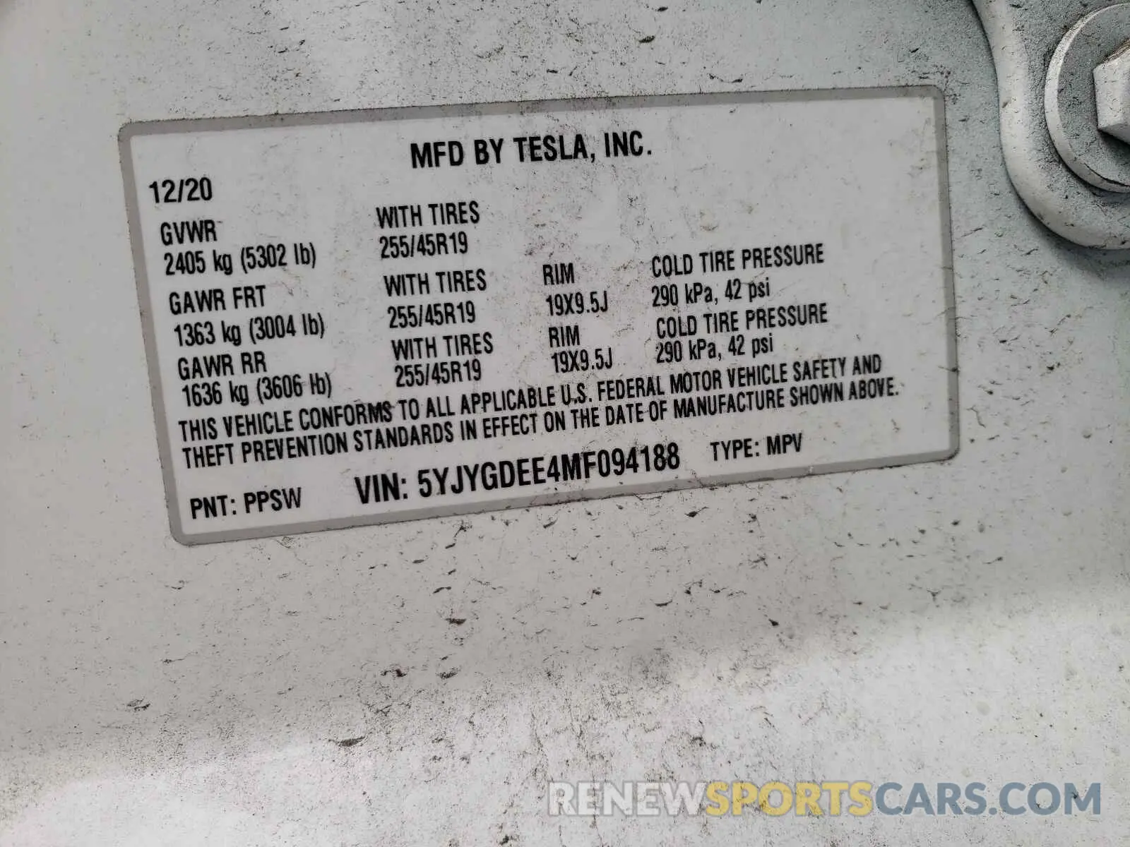 10 fotografías del automóvil dañado 5YJYGDEE4MF094188 TESLA MODEL Y 2021