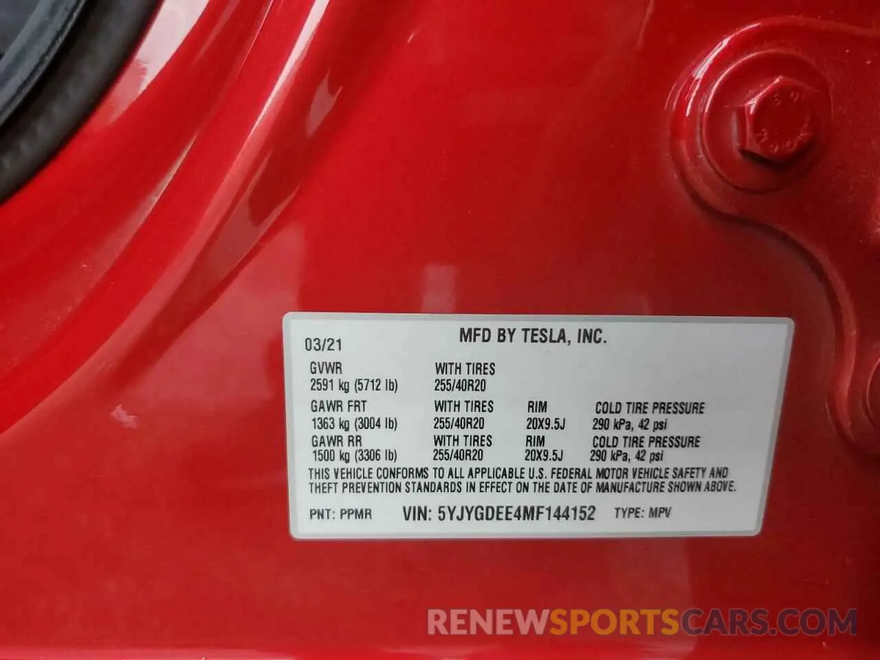 12 fotografías del automóvil dañado 5YJYGDEE4MF144152 TESLA MODEL Y 2021