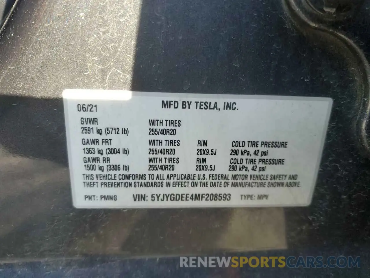 15 fotografías del automóvil dañado 5YJYGDEE4MF208593 TESLA MODEL Y 2021