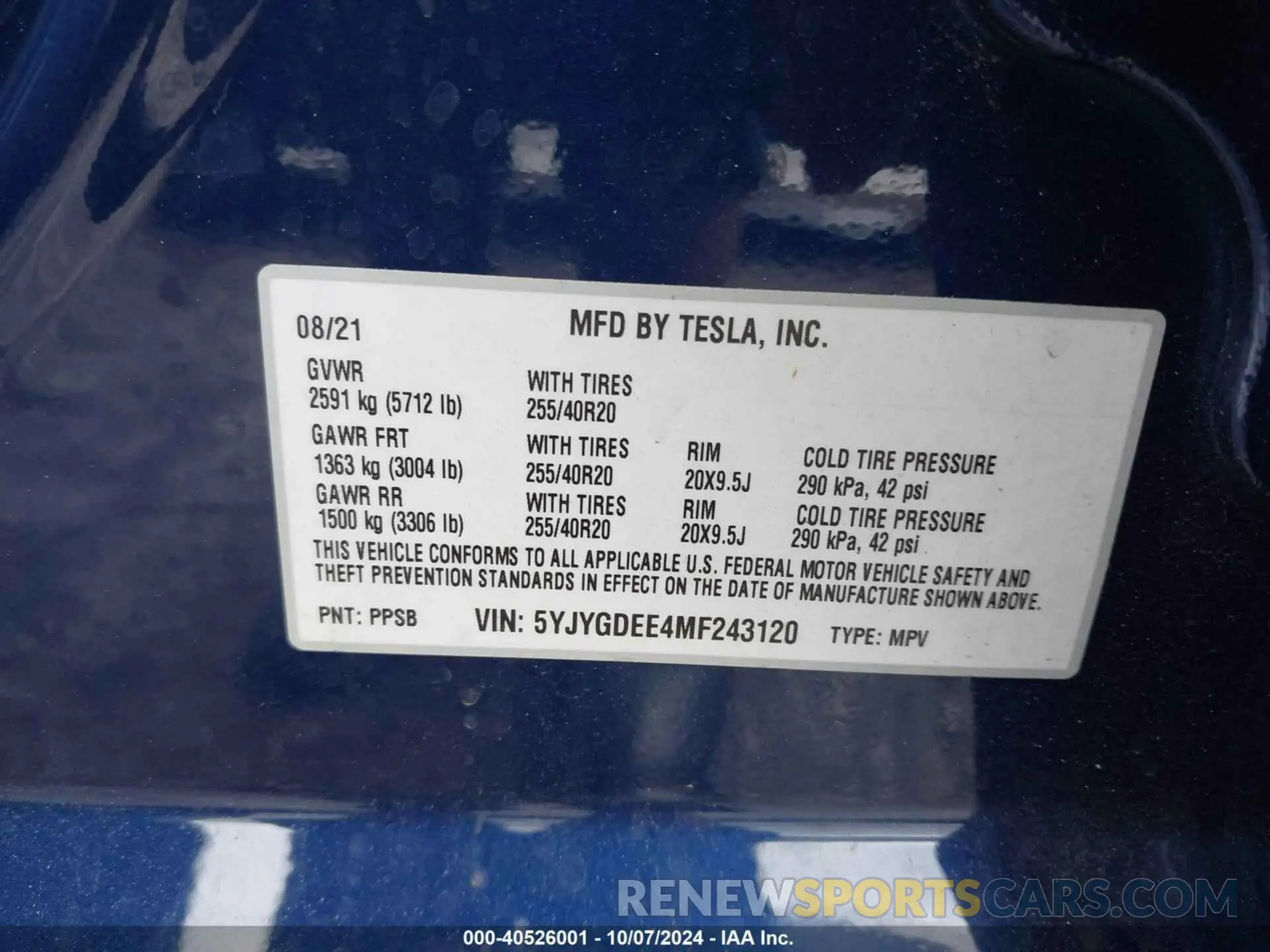 9 fotografías del automóvil dañado 5YJYGDEE4MF243120 TESLA MODEL Y 2021