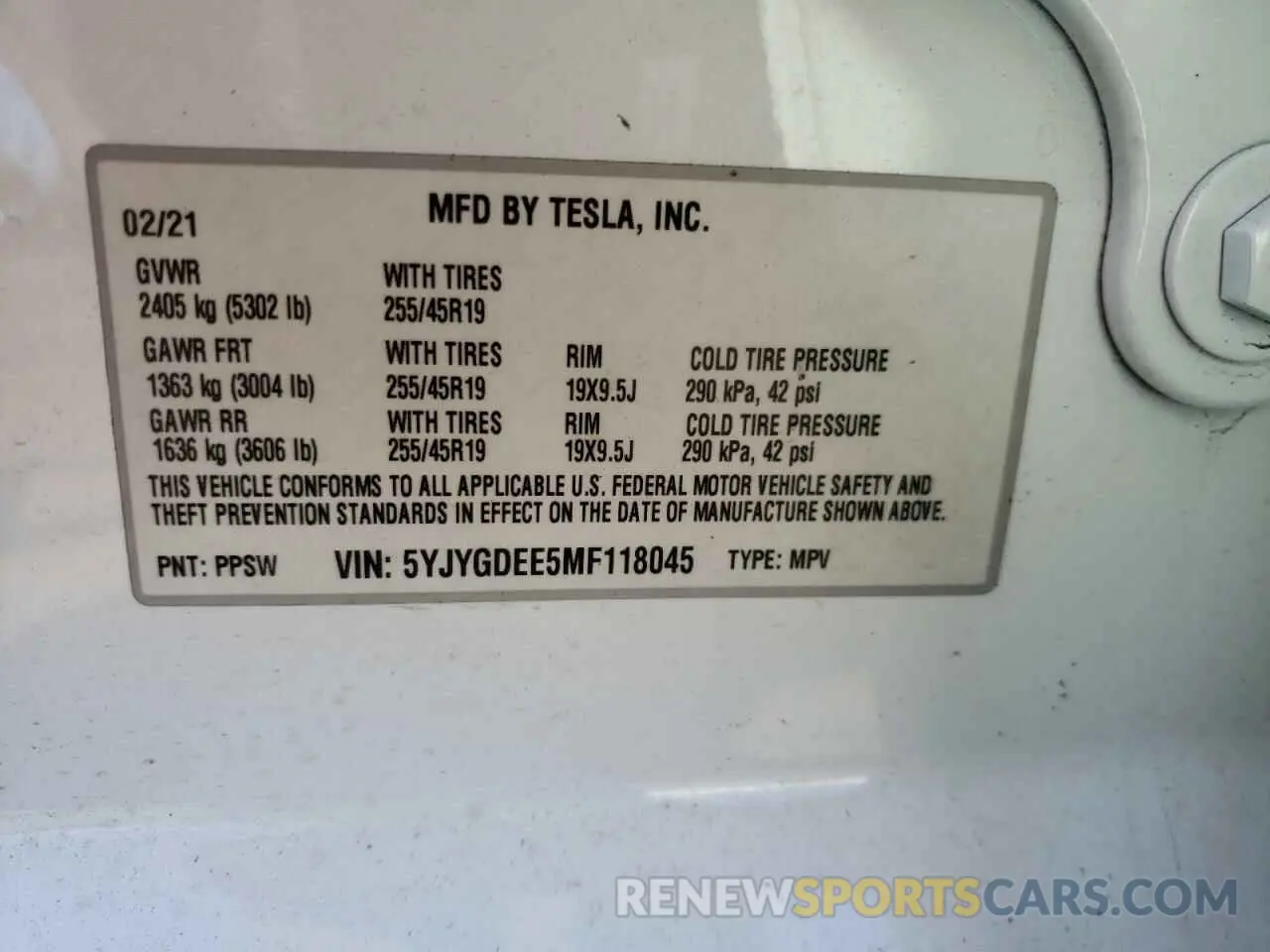 15 fotografías del automóvil dañado 5YJYGDEE5MF118045 TESLA MODEL Y 2021