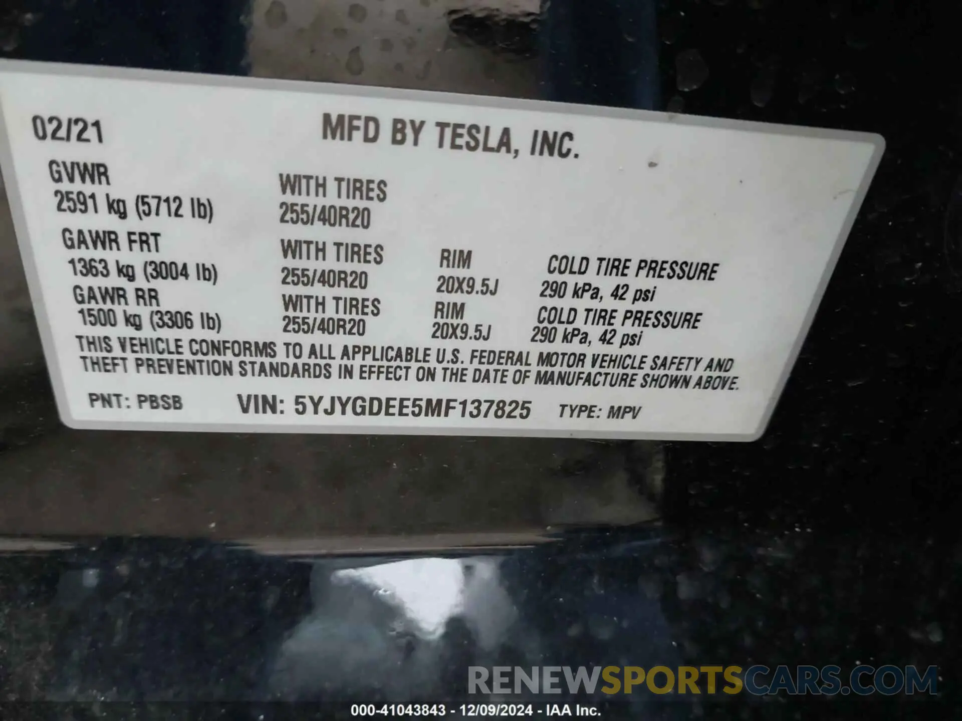9 fotografías del automóvil dañado 5YJYGDEE5MF137825 TESLA MODEL Y 2021